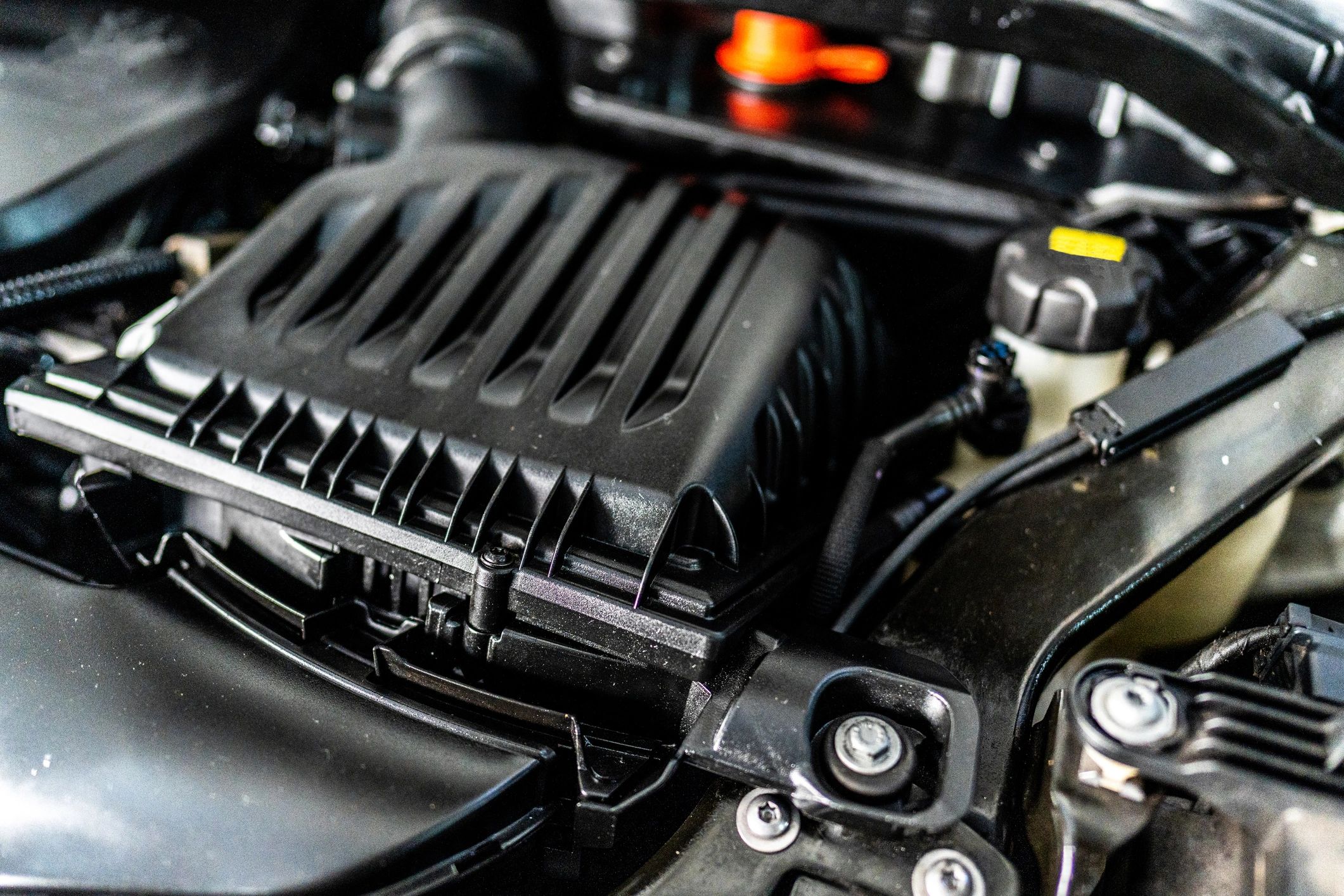 Close-up of car engine components